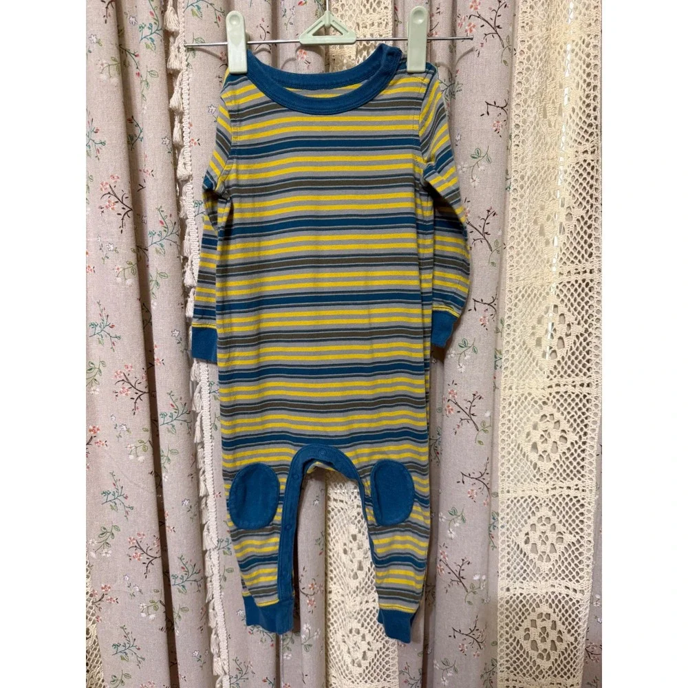 Tea Collection Baby 12-18M Striped Knee Patch Cotton Romper One Piece
